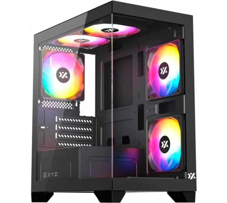 Gabinete Xyz Titanium View Lite Black 6x120mm ARGB Fans Vidrio Templado