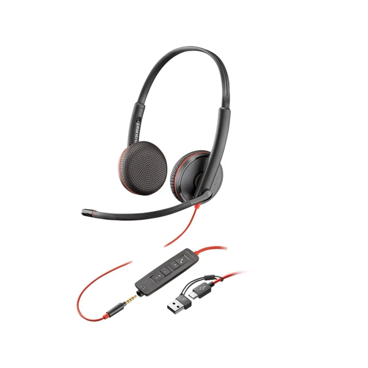 Auriculares Estereo Poly Blackwire 3225 + Conector De 3.5 Mm + Adaptador Usb-c/A (a Granel)
