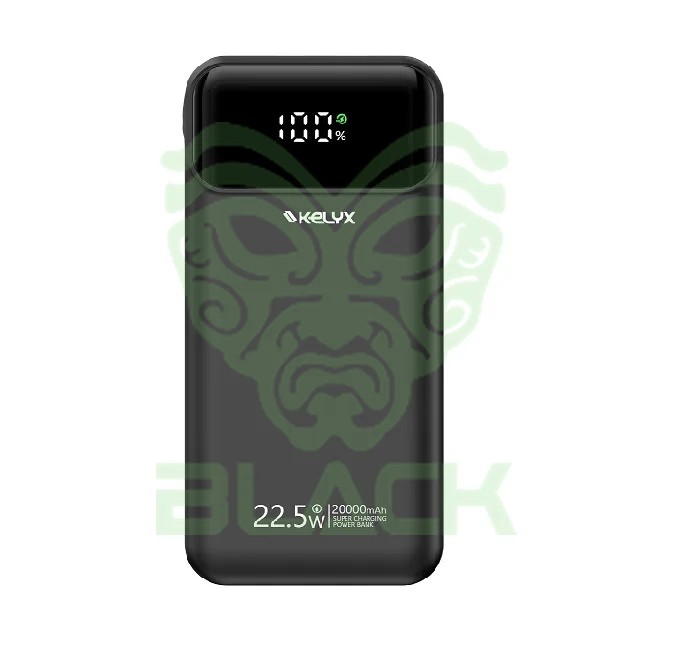 POWER BANK KELYX SLIM 20000 MHA TYPE-C+USB+LIGHTNING FAST CHARGE 22.5W BLACK