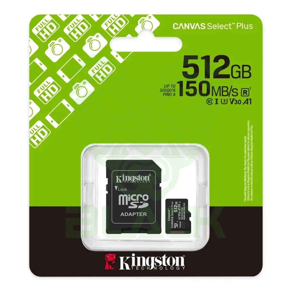 Tarjeta De Memoria Kingston 512GB Micro Sd Canvas Select Plus Gen 3