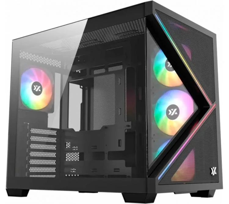 Gabinete Xyz Qubex Black 4x120mm Pulsar ARGB Fans Inc. Controladora Usb-c Dual Chamber