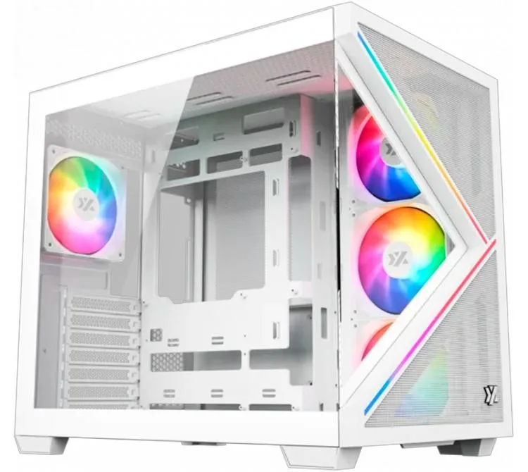 Gabinete Xyz Qubex White 4x120mm Pulsar ARGB Fans Inc. Controladora Usb-c Dual Chamber
