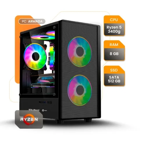 Pc Oficina AMD Ryzen 5 3400g 8GB SSD 480GB A520 Gab Kit + Teclado, Mouse