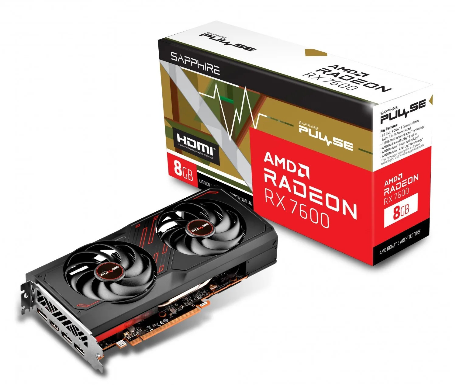 Placa De Video Rx 7600 8GB Sapphire Pulse Oc