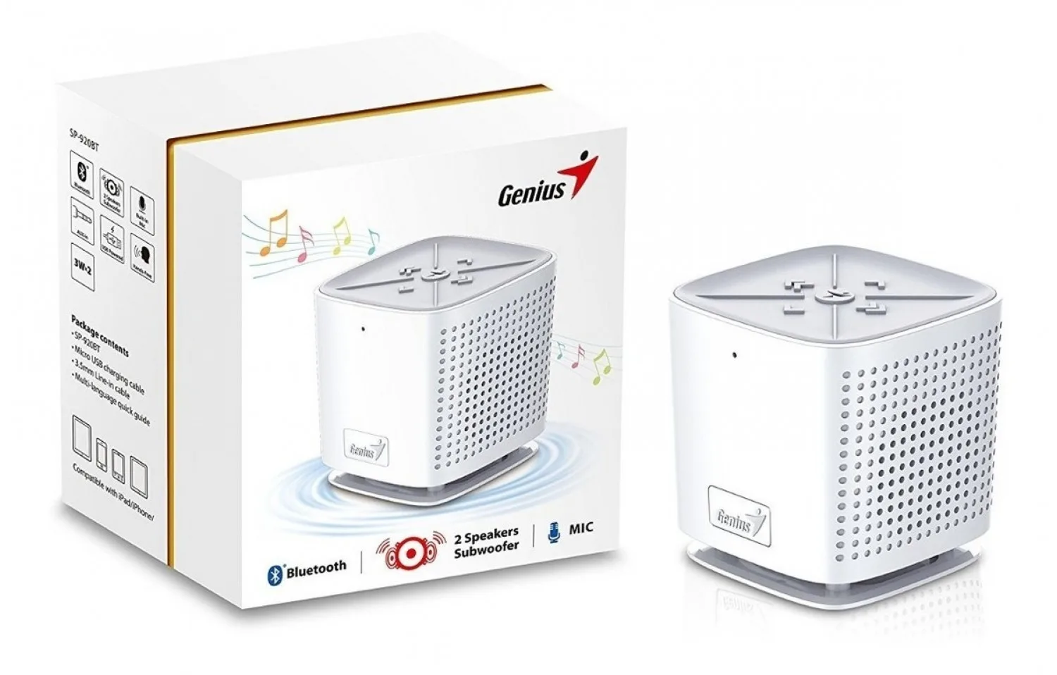 PARLANTE PORTATIL BLUETOOTH GENIUS SP-925BT WHITE