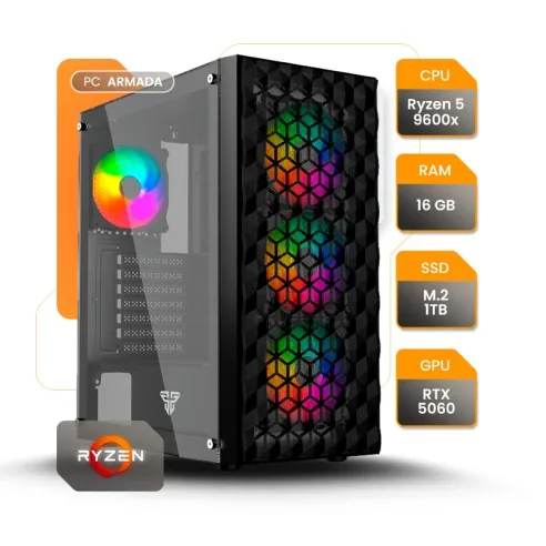 Pc Gamer Ryzen 5 9600x Rtx5060 Ti 16GB SSD 1TB B850 750w 80+ Fantech Aero II Cg83