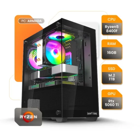 Pc Gamer R5 8400f Rtx 5060ti B850M 16GB 960GB 750w 80+ Aero II Cg83 Black